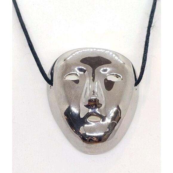 Vintage Face Mask Pendant Necklace Silver Ceramic Mardi Gras Scream Anime - Picture 1 of 9
